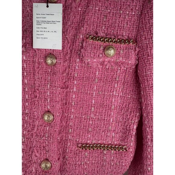 Generation Love Kristen Pink Tweed Blazer Gold AccentsvSize XS NWT - Picture 5 of 7